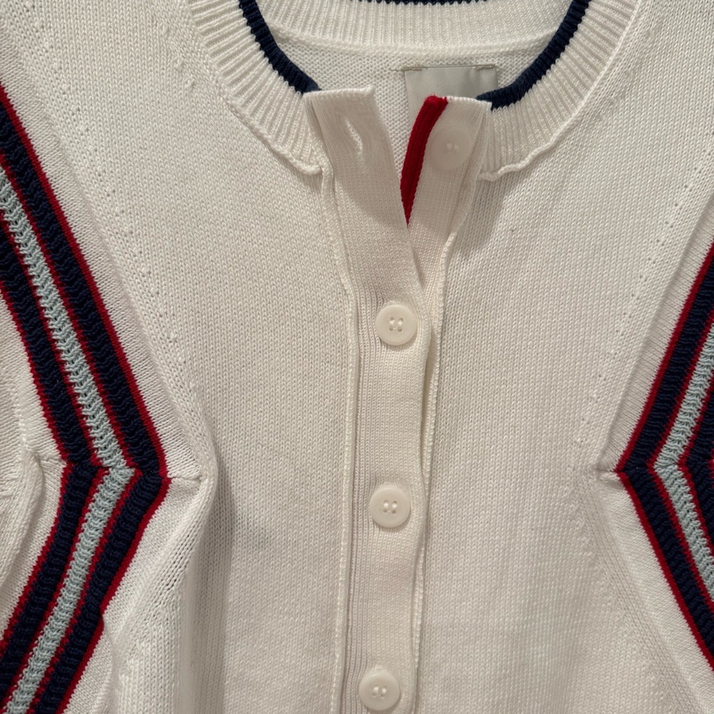 Anthropologie Maeve Puff-Sleeve Inset-Graphic Cardigan Sweater, Sz MP, NWT - Picture 6 of 12